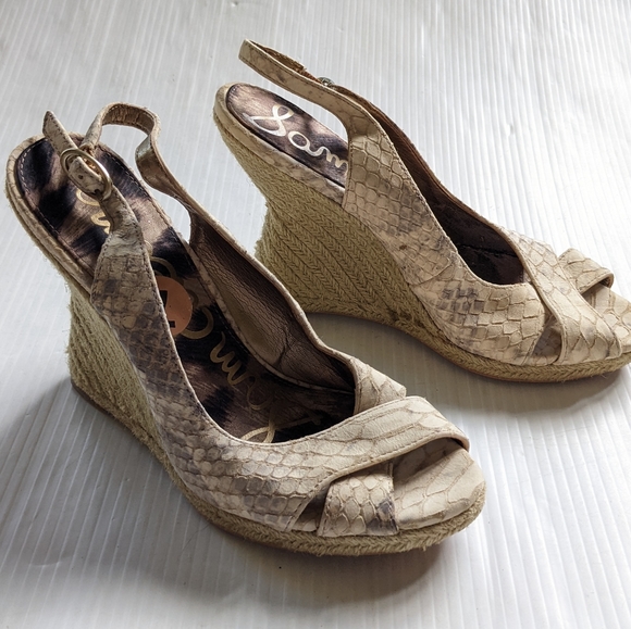 SAM EDELMAN Arianna snakeskin embossed espadrille wedge sandals - Picture 7 of 10